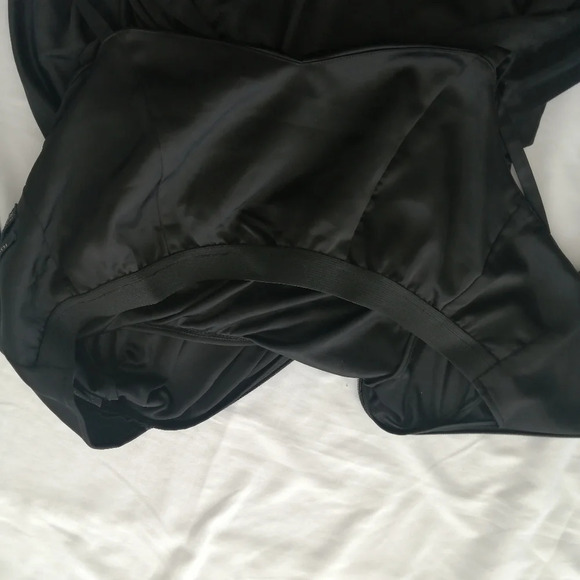 All Saints Kaya Drape Front Asymmetric Satin Black Mini Dress Spaghetti Straps 0 - Picture 10 of 16